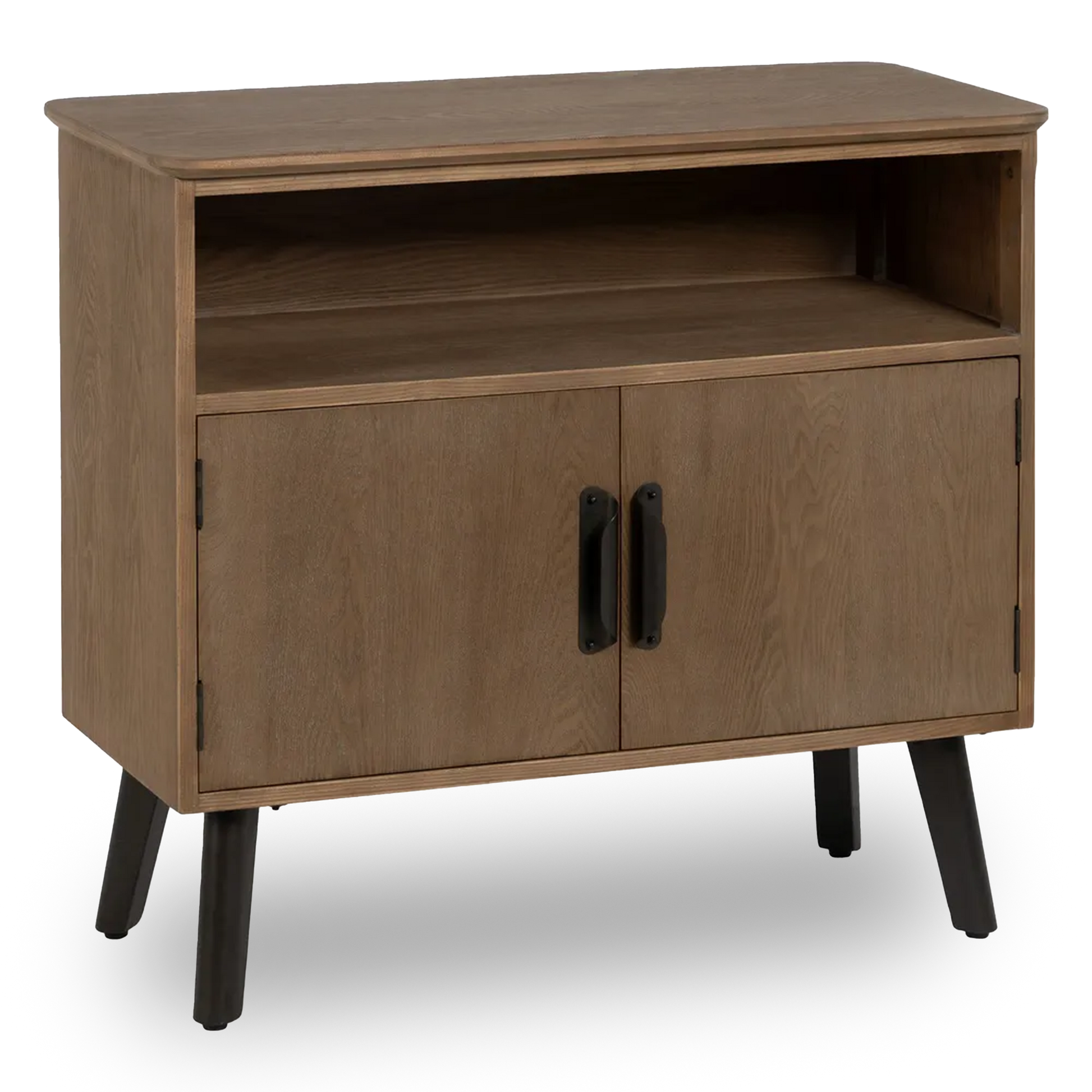 Tadhg natural wood and black metal hall console in a modern home setting