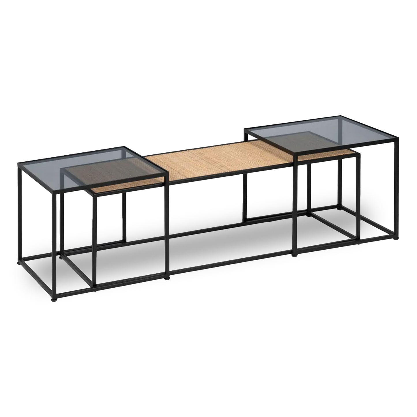 Declan set of three nesting coffee tables in natural wood and black metal