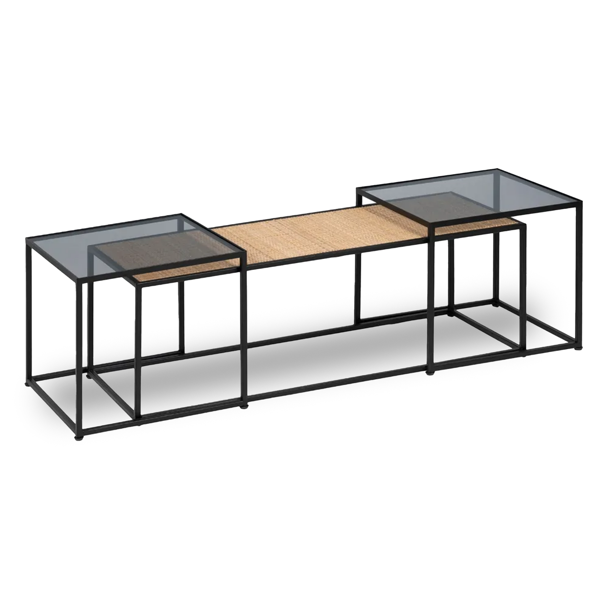 Declan set of three nesting coffee tables in natural wood and black metal