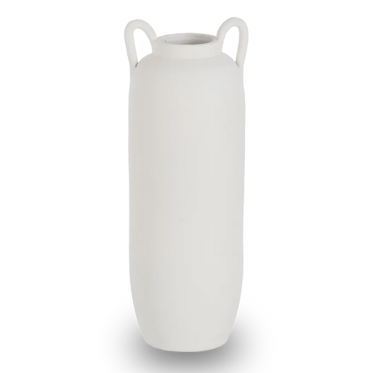 Eimear tall white mud vase with dual handles, elegant for modern interiors
