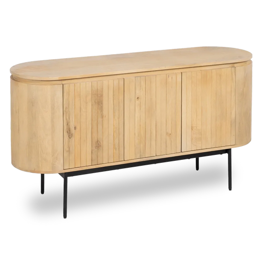 Alvaro buffet with natural wood finish and black iron legs in modern interior