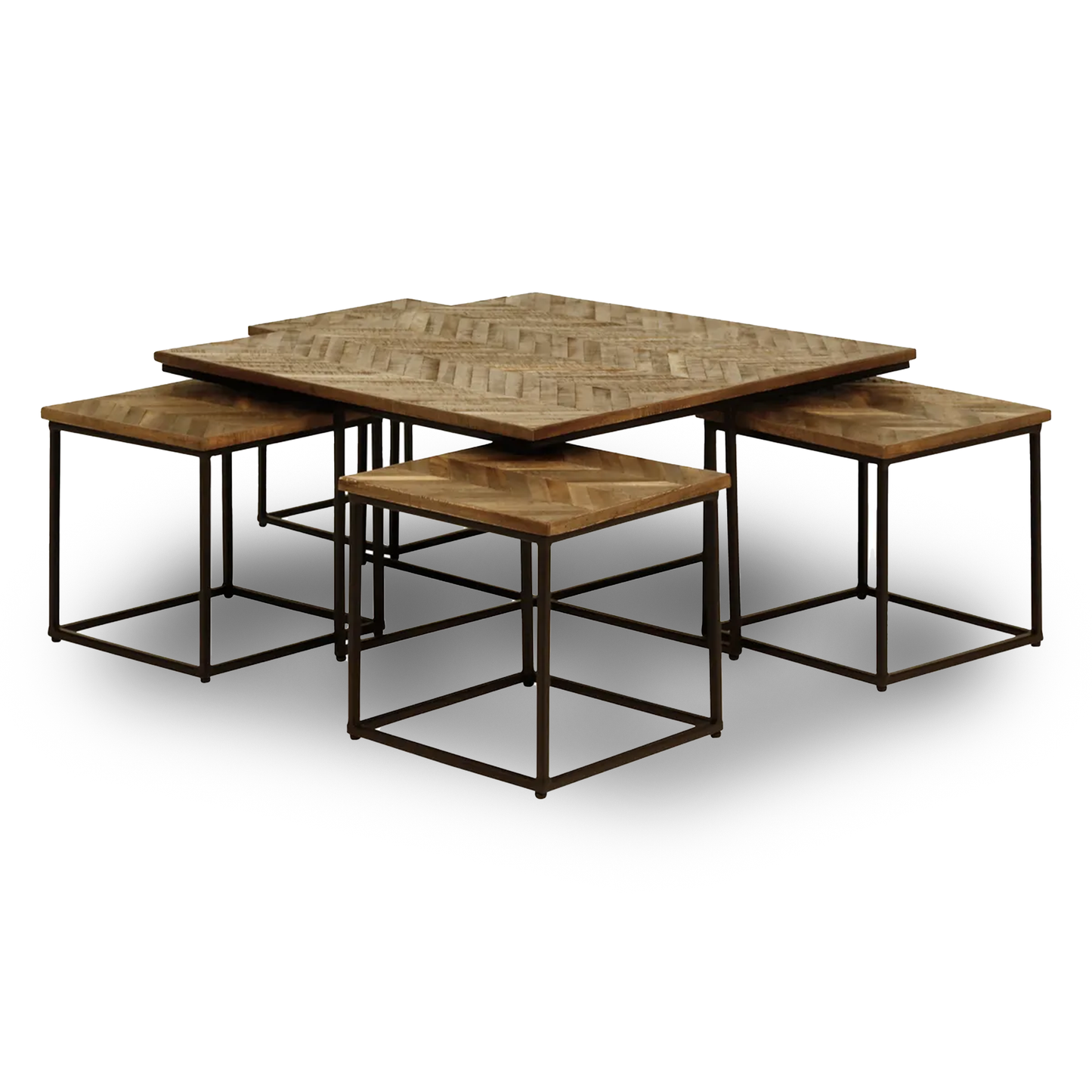 Saoirse reclaimed teak square nesting coffee tables set of 5 in a modern home