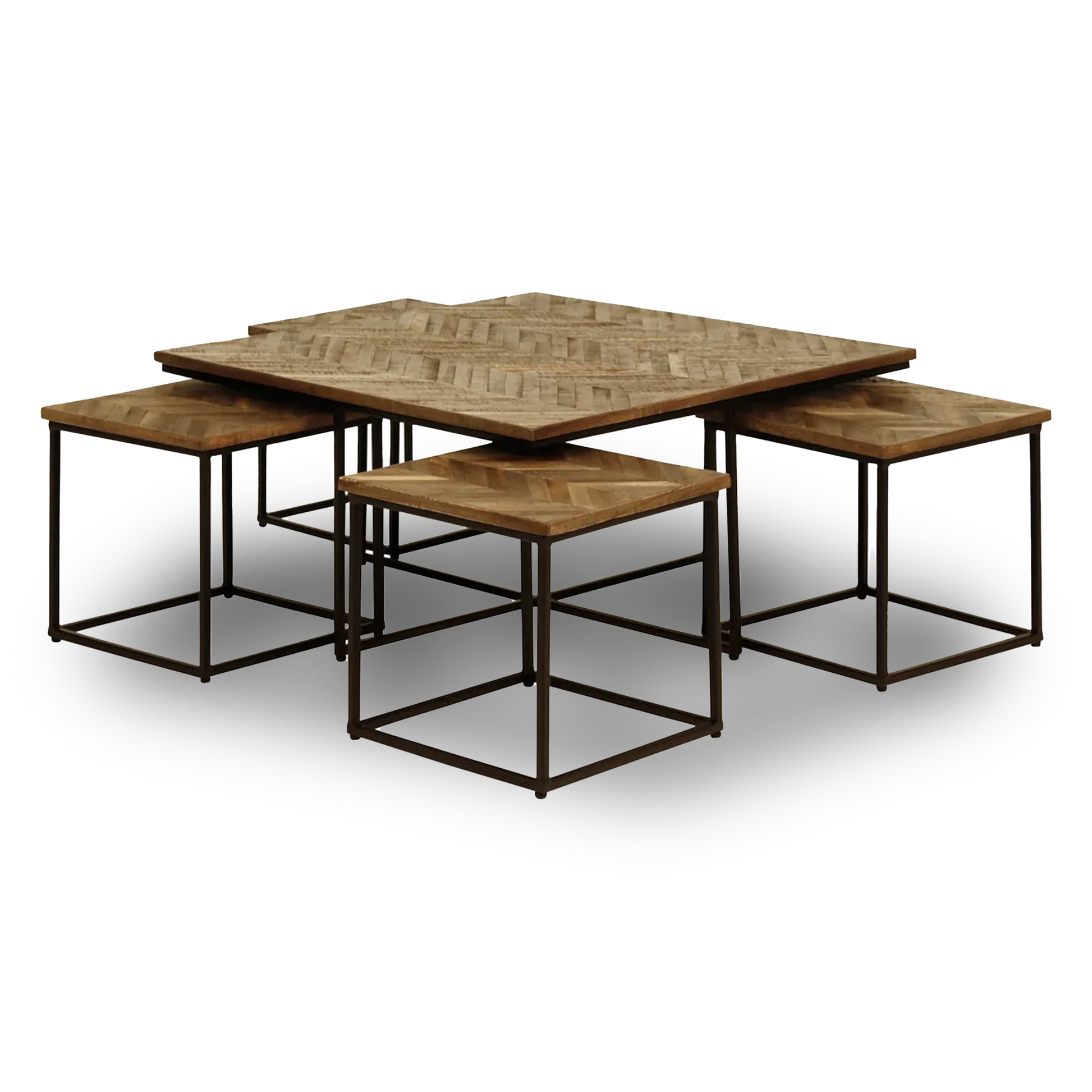 Saoirse reclaimed teak square nesting coffee tables set of 5 in a modern home