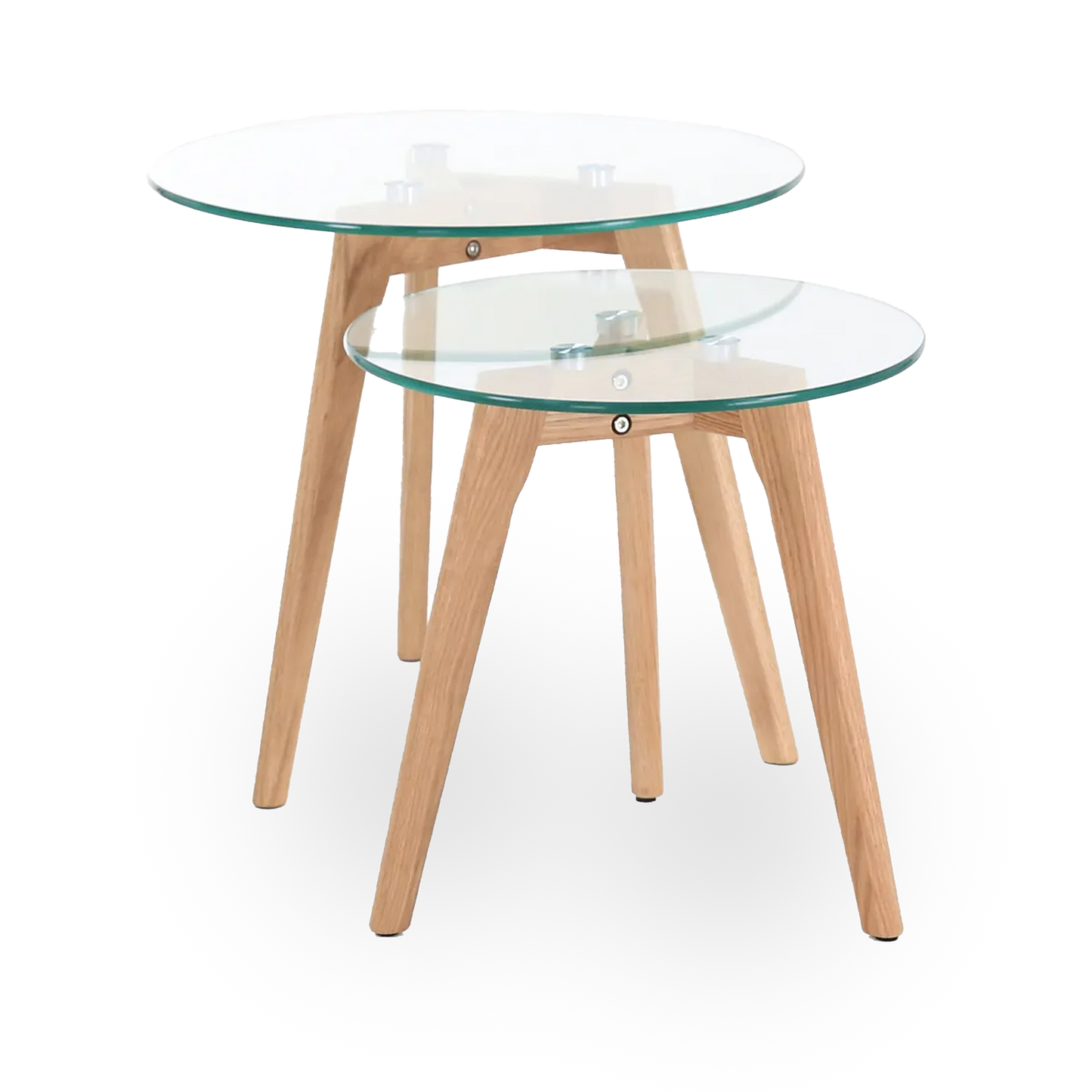 Set of 2 Bloom nesting tables with glass tops and wooden legs – AK Interior Living