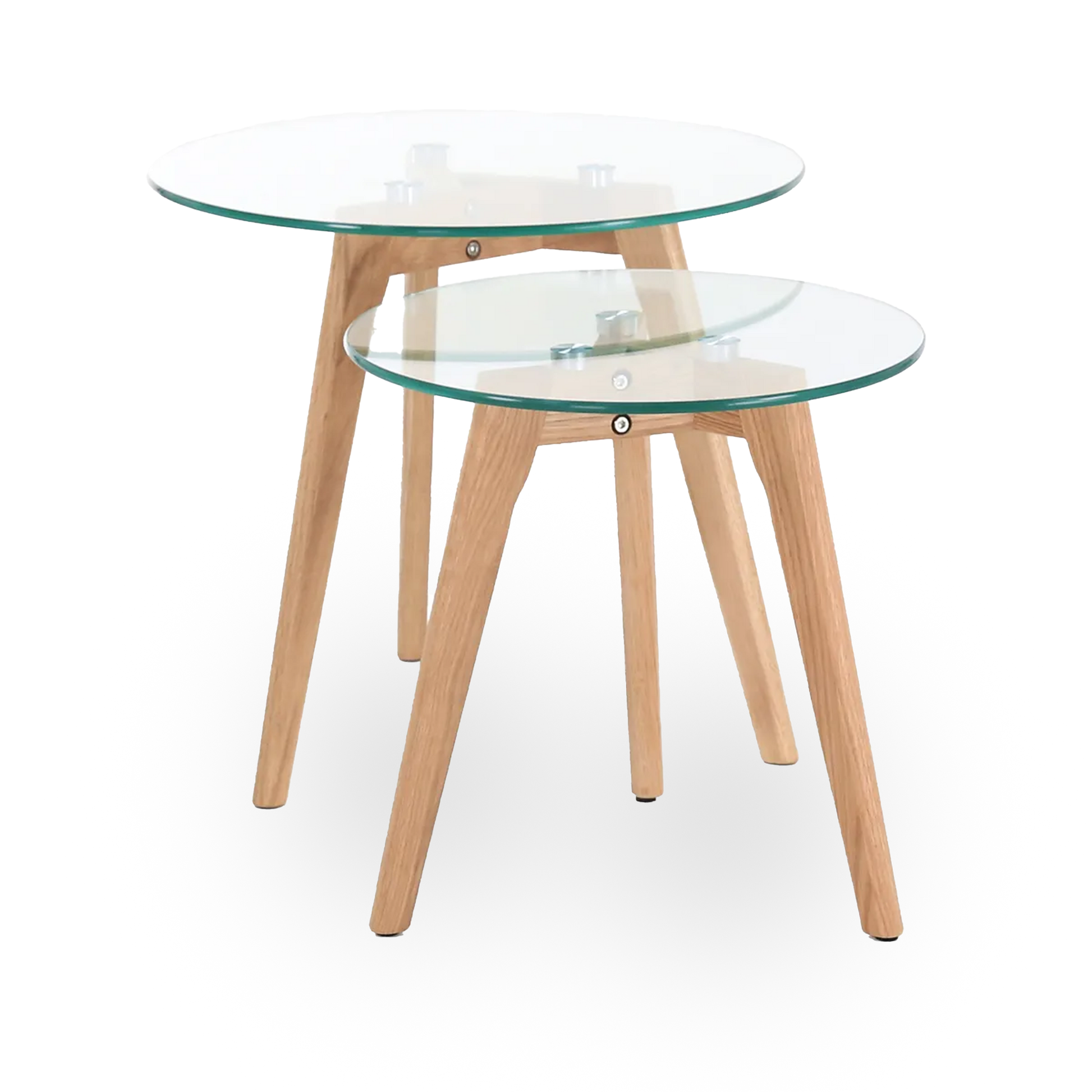 Set of 2 Bloom nesting tables with glass tops and wooden legs – AK Interior Living