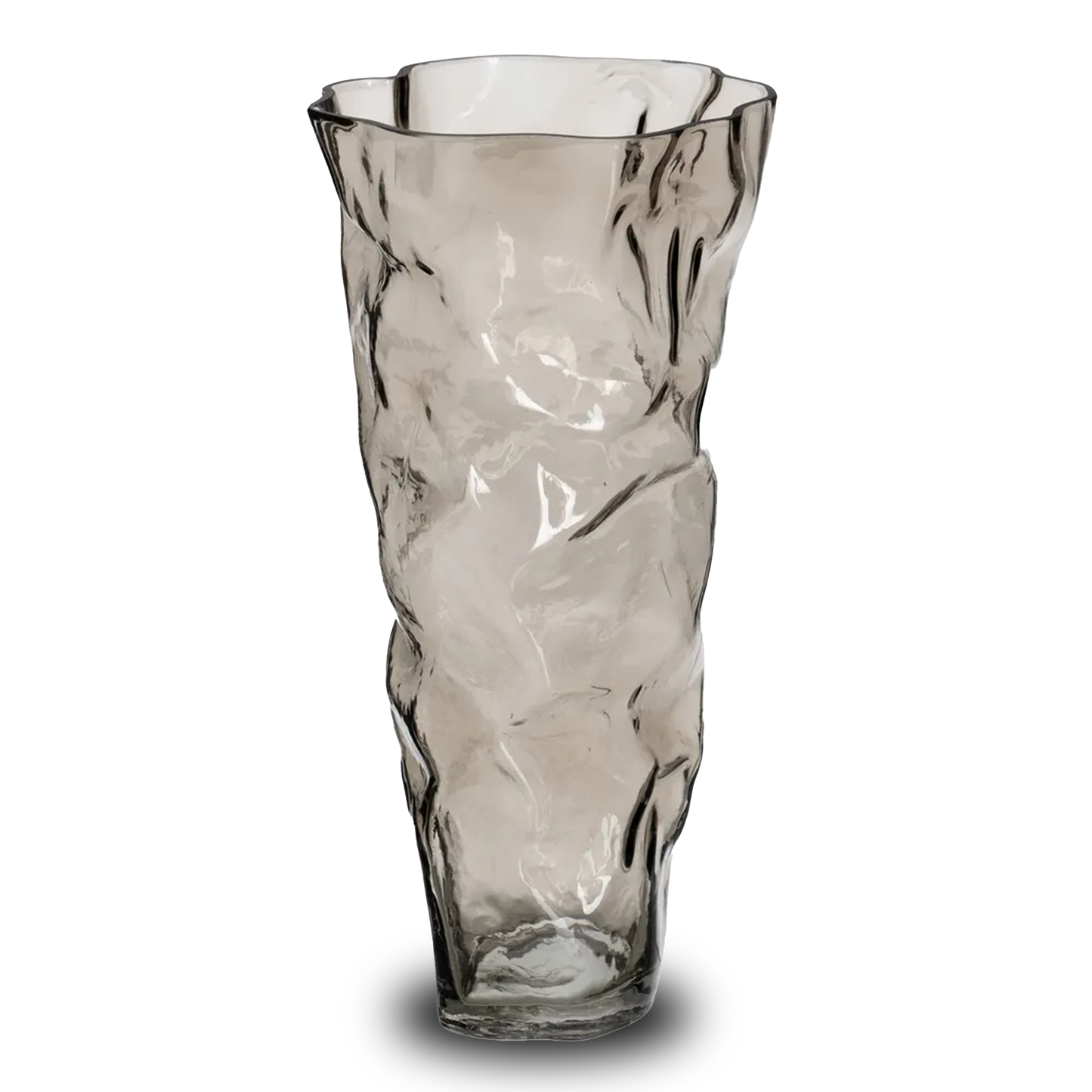 Sinead grey glass vase with a sculpted, abstract design in contemporary decor