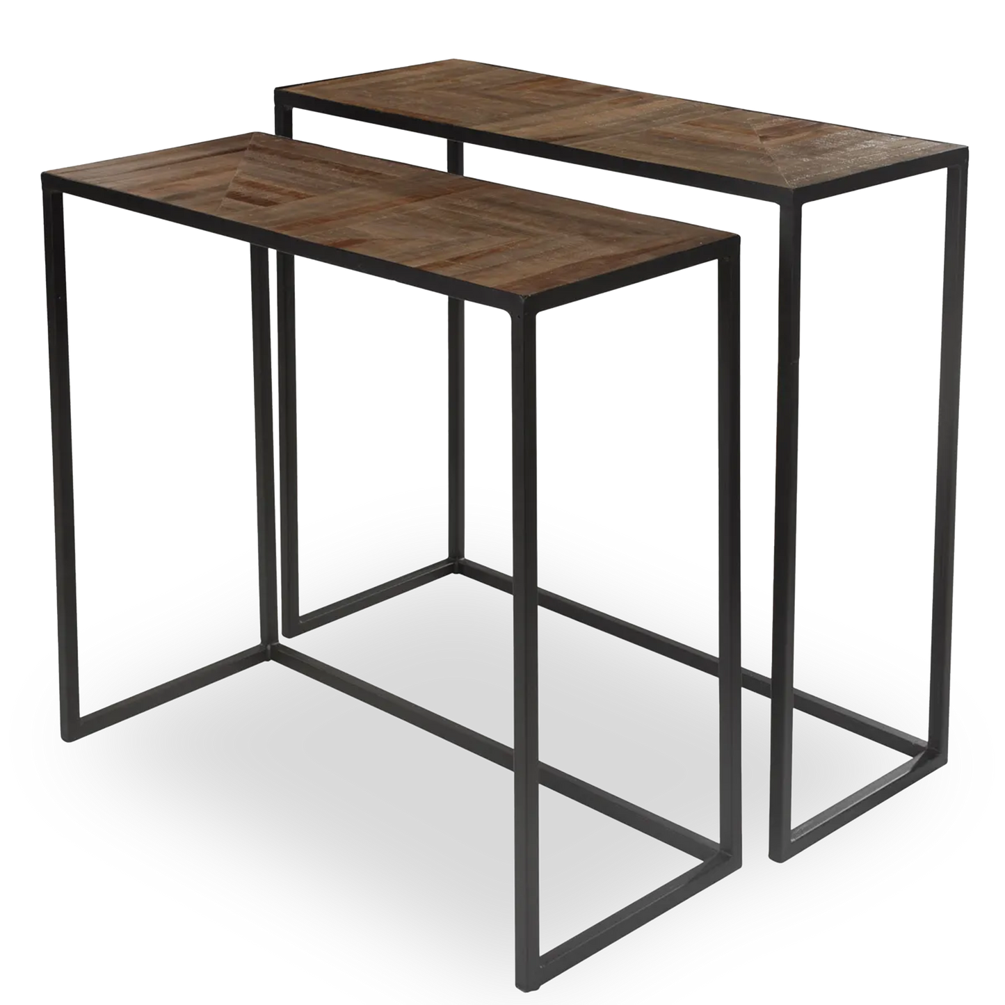 Luisa nesting console tables set of 2 with wooden tops and black metal frames – AK Interior Living