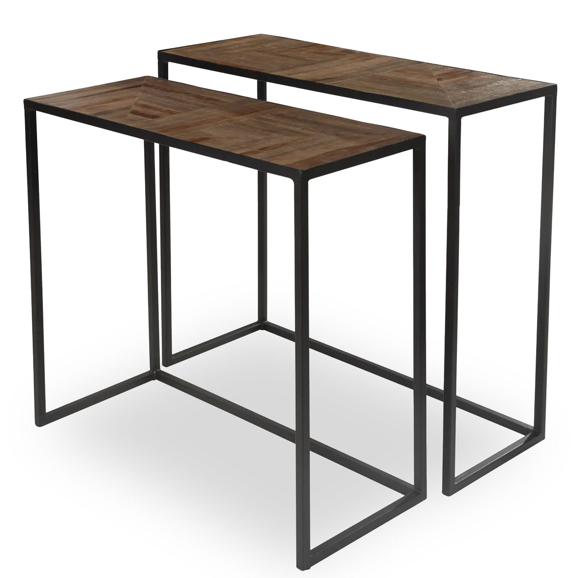 Luisa nesting console tables set of 2 with wooden tops and black metal frames – AK Interior Living