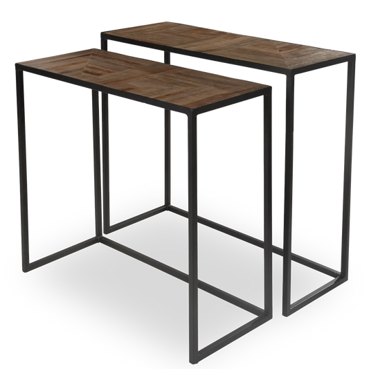 Luisa nesting console tables set of 2 with wooden tops and black metal frames – AK Interior Living