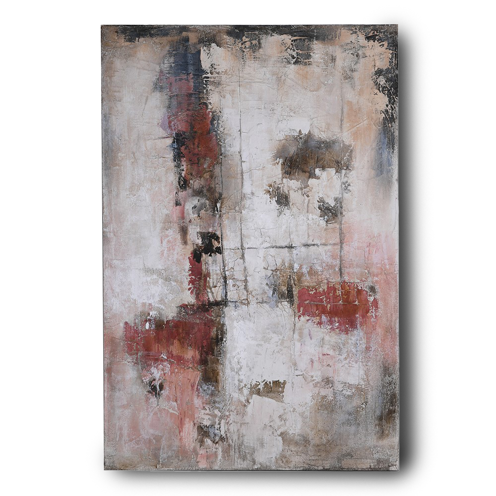 GAL abstract painting with warm red and beige tones.