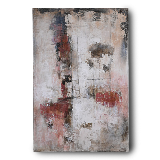 GAL abstract painting with warm red and beige tones.