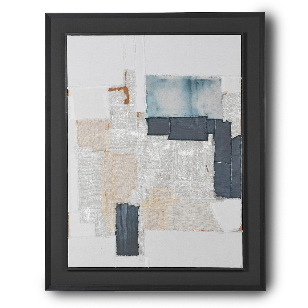 HUGH abstract canvas artwork with soft tones and black frame.