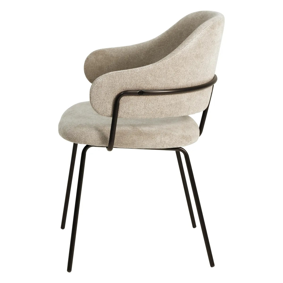 Modern dining chair with armrests and black metal legs from AK Interior Living.