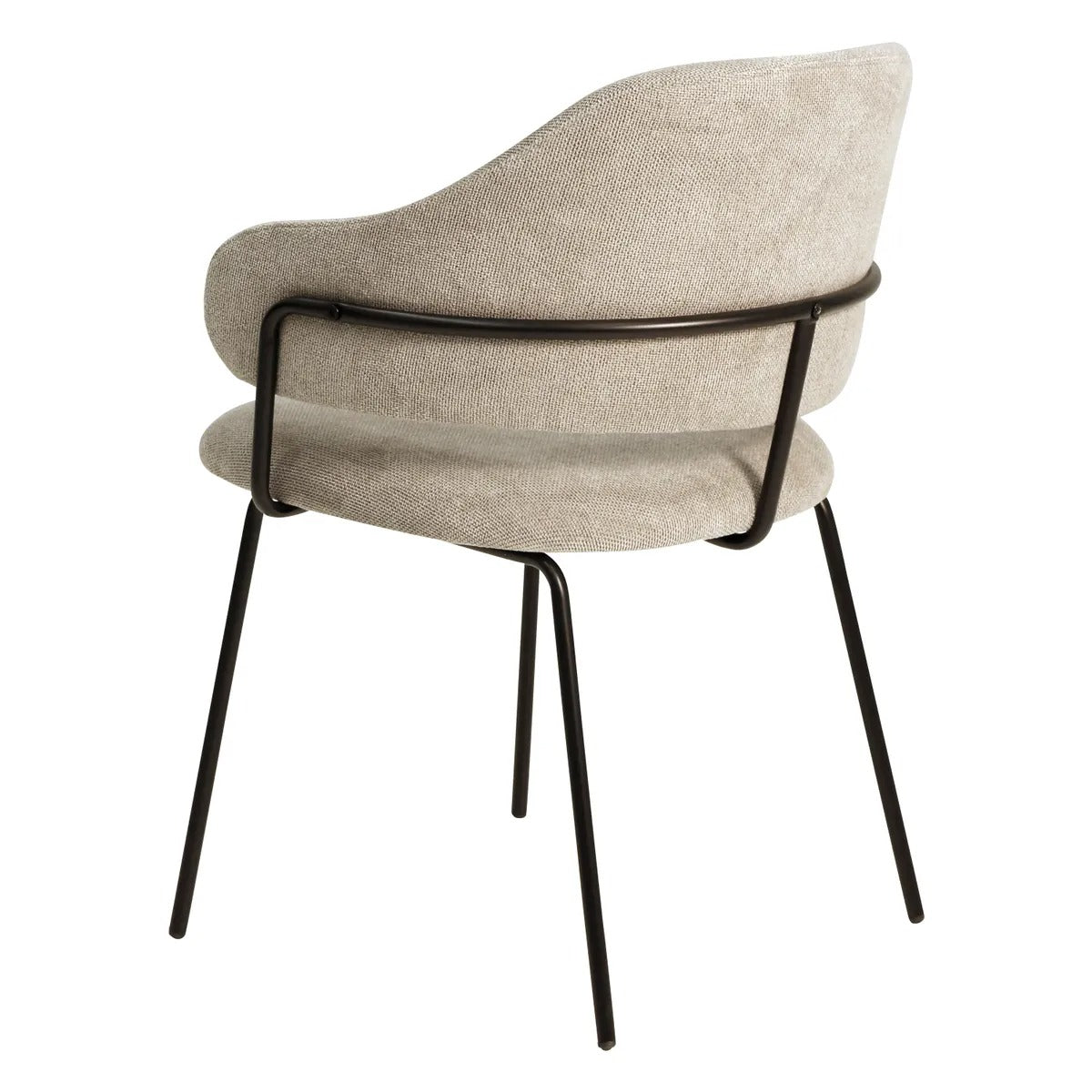 Modern dining chair with armrests and black metal legs from AK Interior Living.