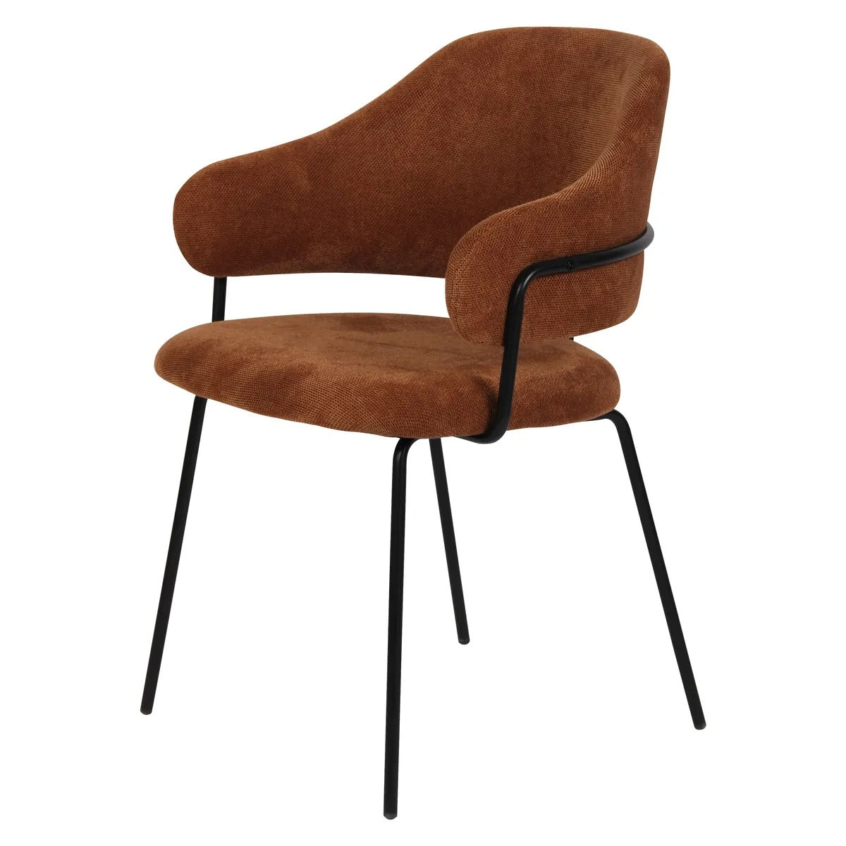 Modern dining chair with armrests and black metal legs from AK Interior Living.