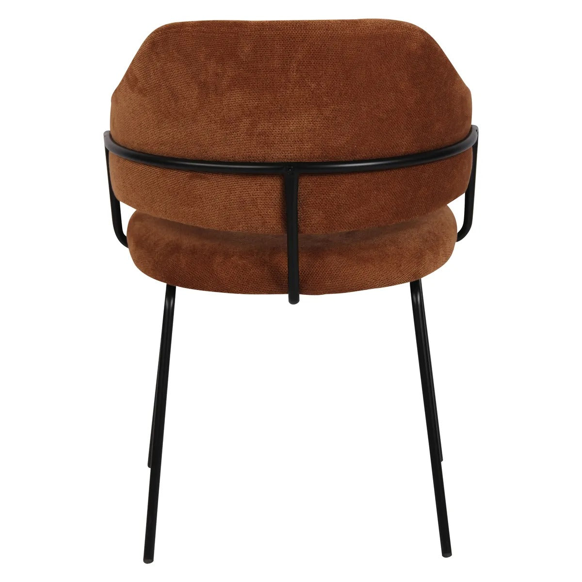 Modern dining chair with armrests and black metal legs from AK Interior Living.