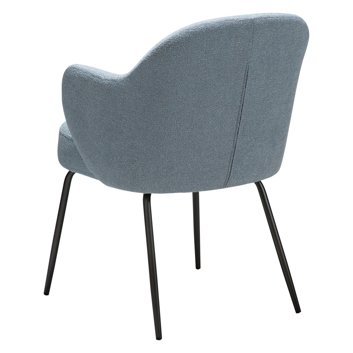 LANA dining chair in Blue Fog boucle with curved arms and antique pewter legs by AK Interior Living