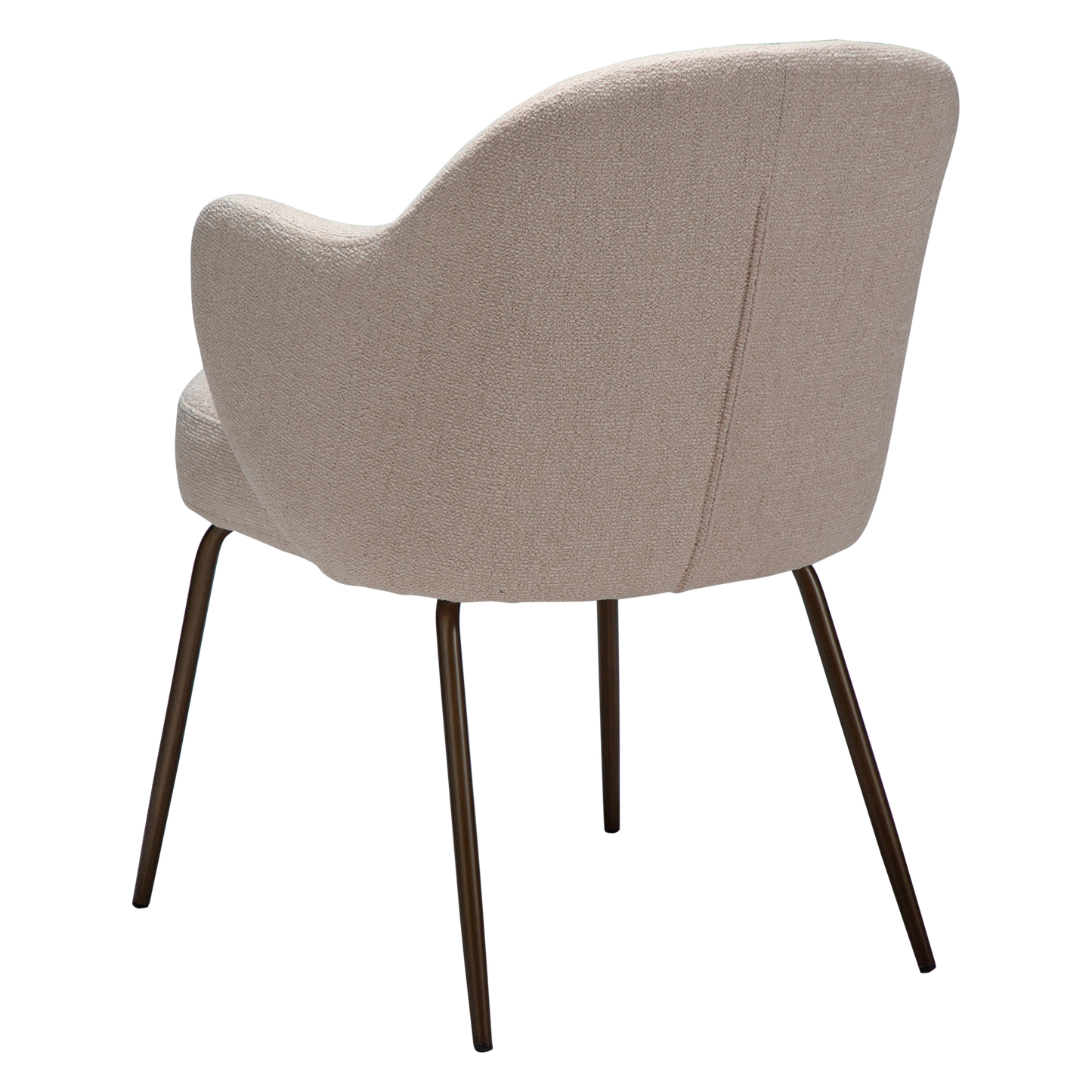 BARB dining chair in Creole Pink boucle with curved arms and antique brass legs by AK Interior Living