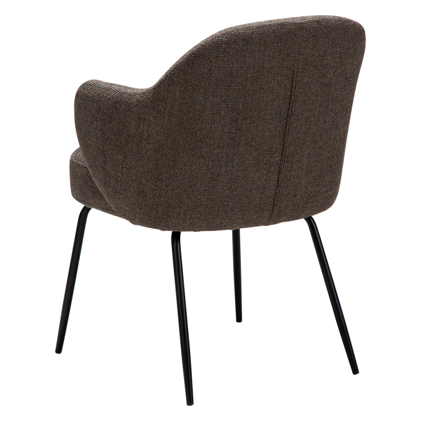JAS dining chair in textured brown fabric with curved arms and black legs by AK Interior Living