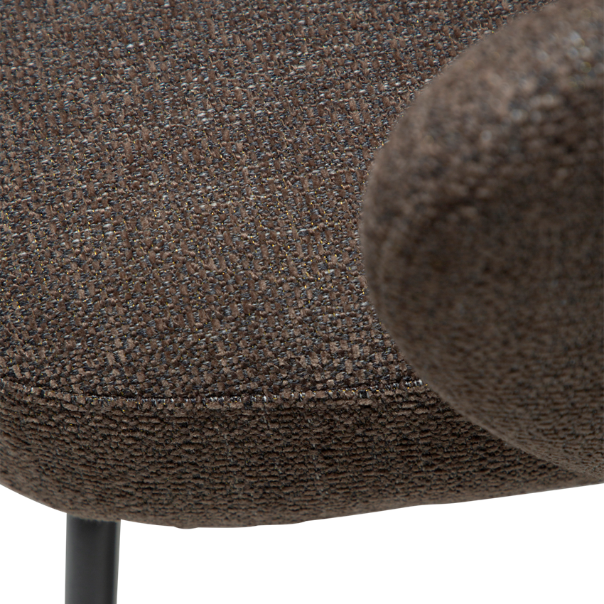 JAS dining chair in textured brown fabric with curved arms and black legs by AK Interior Living
