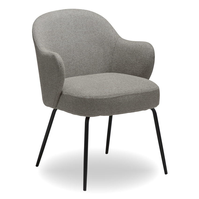 ARI dining chair in Pebble Earth boucle with curved arms and black metal legs by AK Interior Living