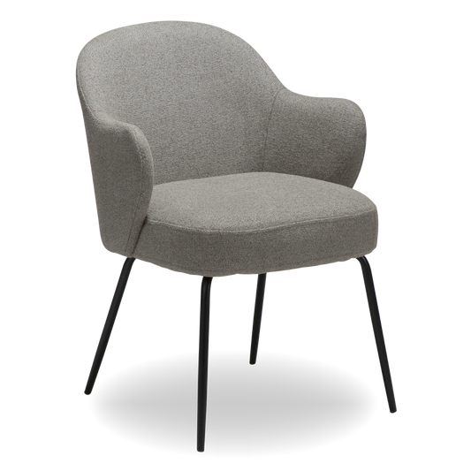 ARI dining chair in Pebble Earth boucle with curved arms and black metal legs by AK Interior Living