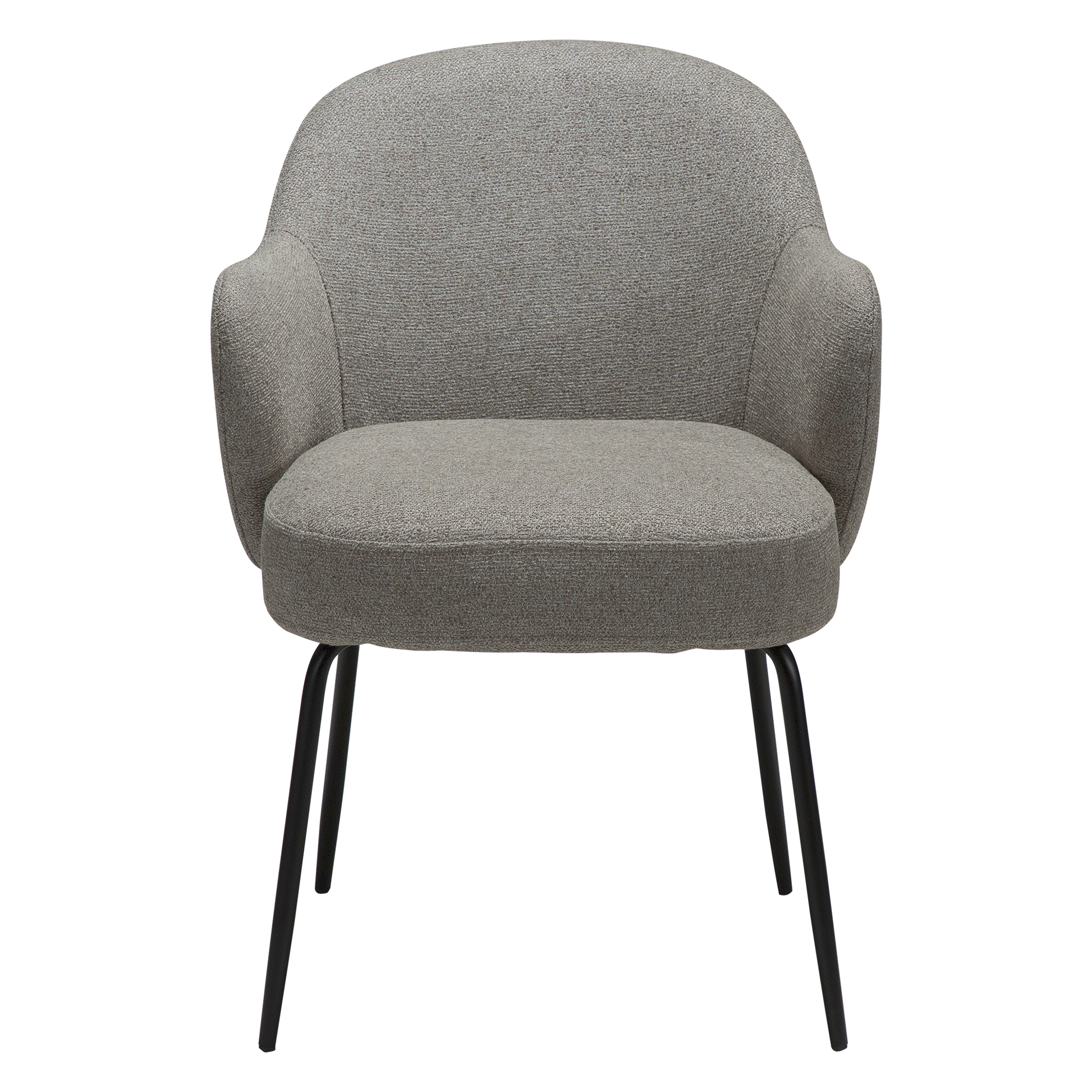ARI dining chair in Pebble Earth boucle with curved arms and black metal legs by AK Interior Living