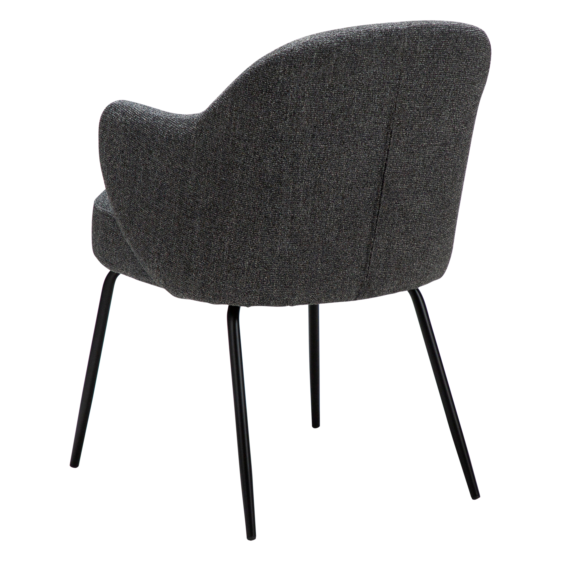 JOSHUA dining chair in Pebble Grey boucle with curved arms and black metal legs by AK Interior Living