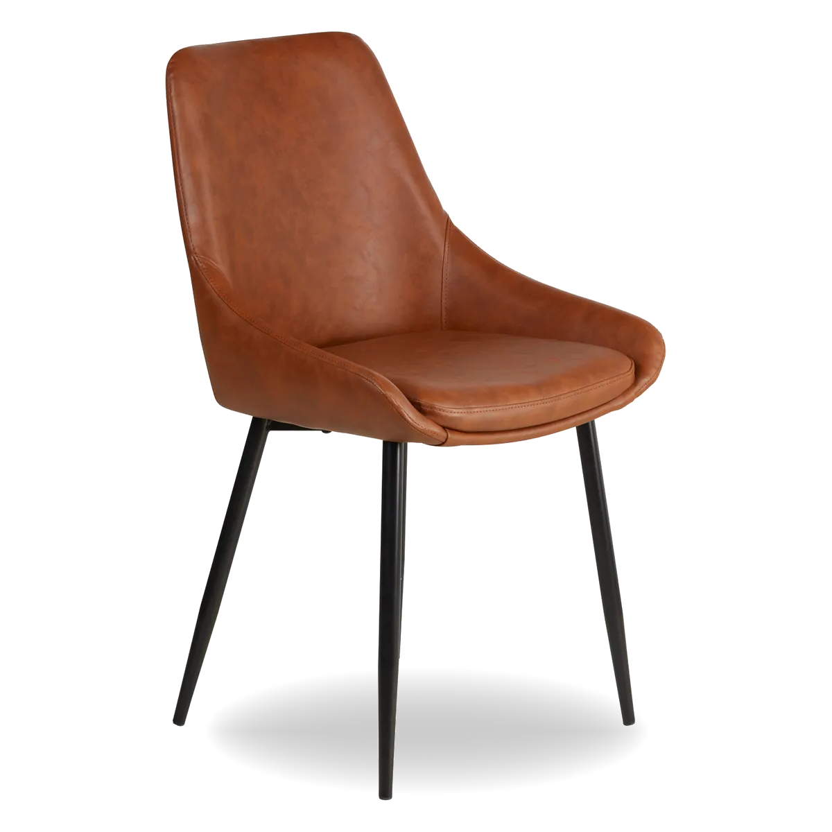 Side view of LUCE dining chair in PU with black metal legs and curved seat