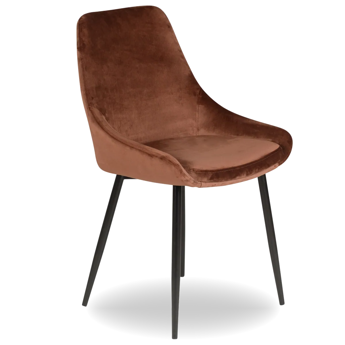 LORA velvet upholstered dining chair with black metal legs from AK Interior Living, modern seating for dining or living spaces.