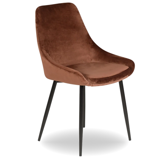 LORA velvet upholstered dining chair with black metal legs from AK Interior Living, modern seating for dining or living spaces.