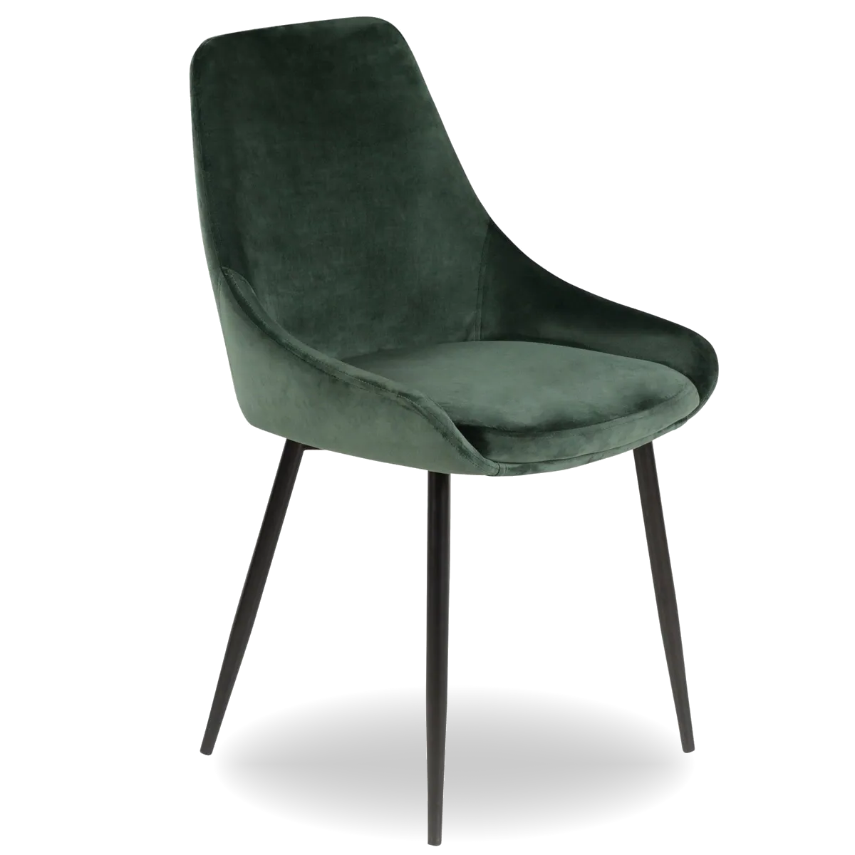LORA velvet upholstered dining chair with black metal legs from AK Interior Living, modern seating for dining or living spaces.