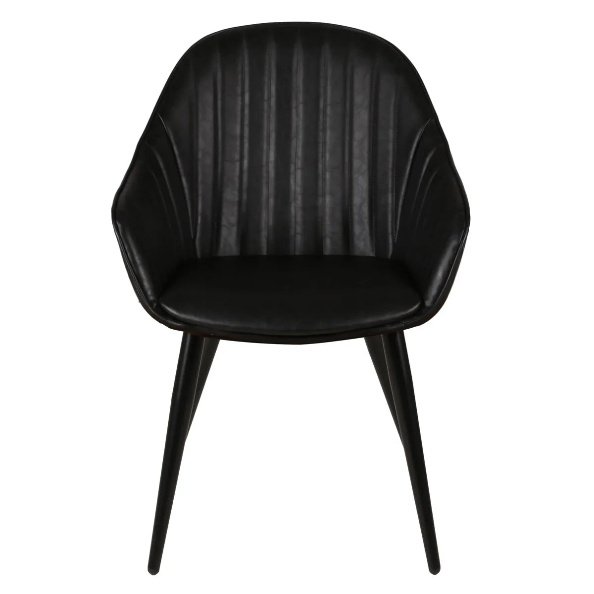Front view of ALICE PU dining chair with black metal legs and stitched backrest