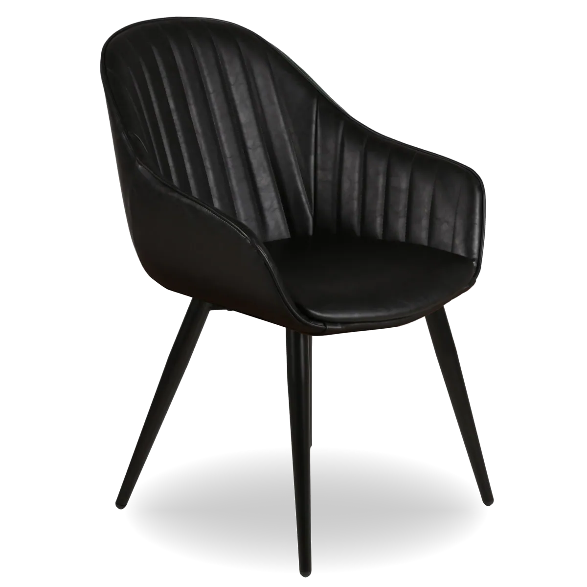 Front view of ALICE PU dining chair with black metal legs and stitched backrest