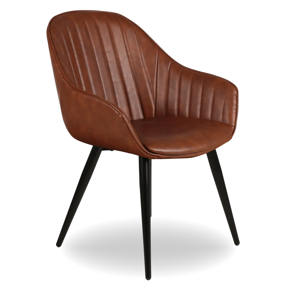 Front view of ALICE PU dining chair with black metal legs and stitched backrest