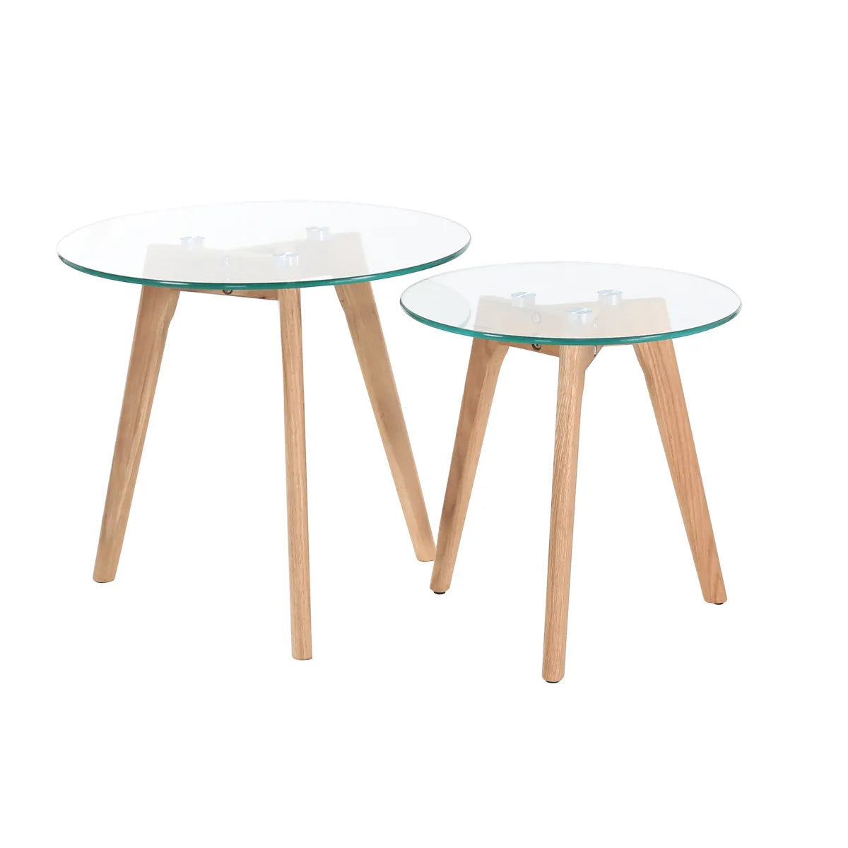 Set of 2 Bloom nesting tables with glass tops and wooden legs – AK Interior Living