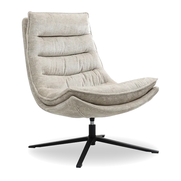 Jack swivel lounge chair with sculpted seat and black metal base from AK Interior Living.