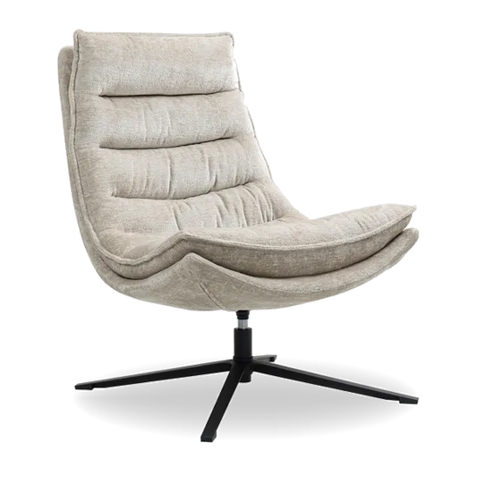 Jack swivel lounge chair with sculpted seat and black metal base from AK Interior Living.