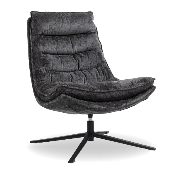 Jack swivel lounge chair with sculpted seat and black metal base from AK Interior Living.