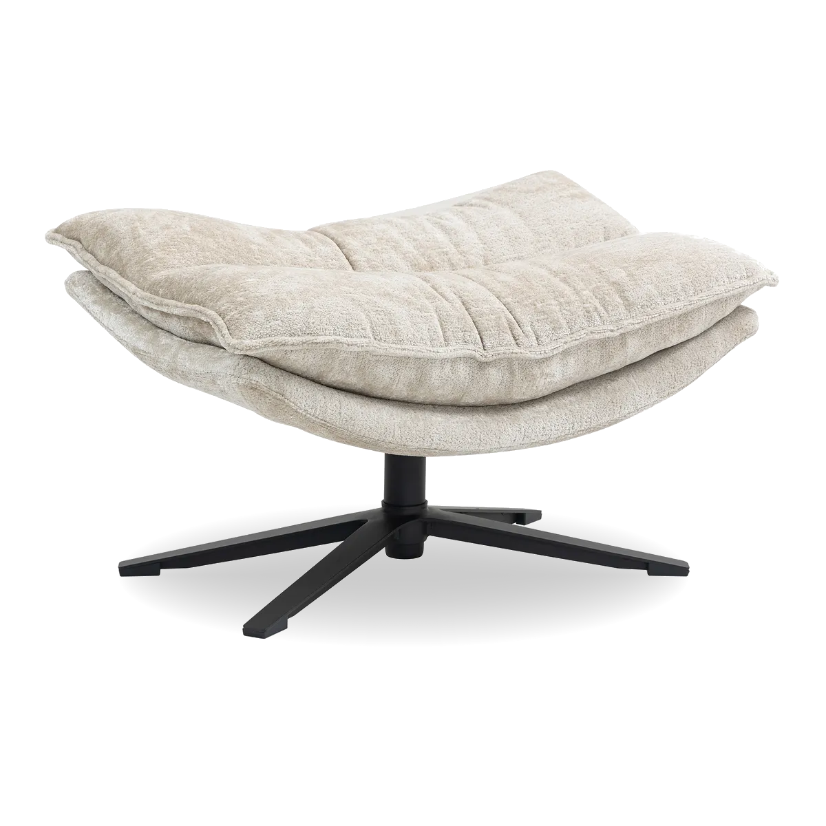Jack swivel footstool with cushioned seat and black metal base from AK Interior Living.