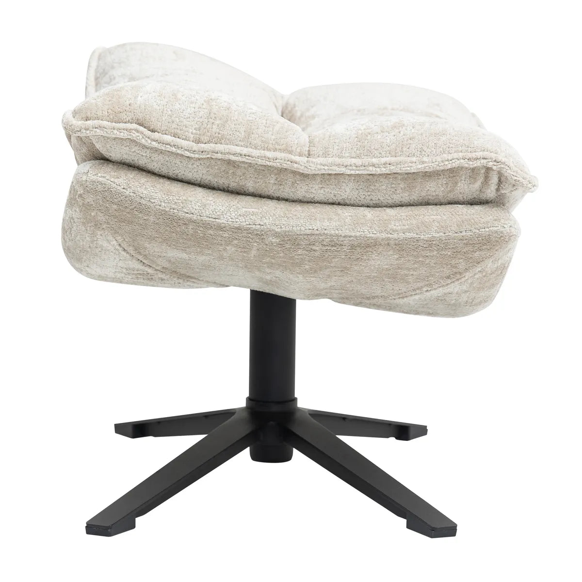 Jack swivel footstool with cushioned seat and black metal base from AK Interior Living.