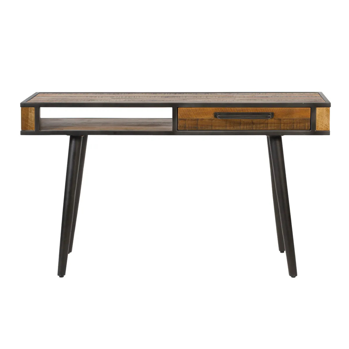 Inés 1-drawer console table with wood top and black metal legs – AK Interior Living