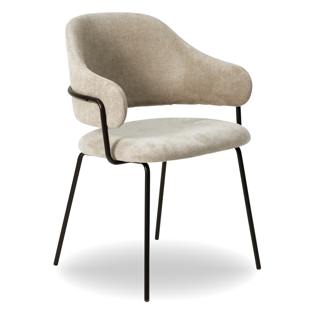 Modern dining chair with armrests and black metal legs from AK Interior Living.