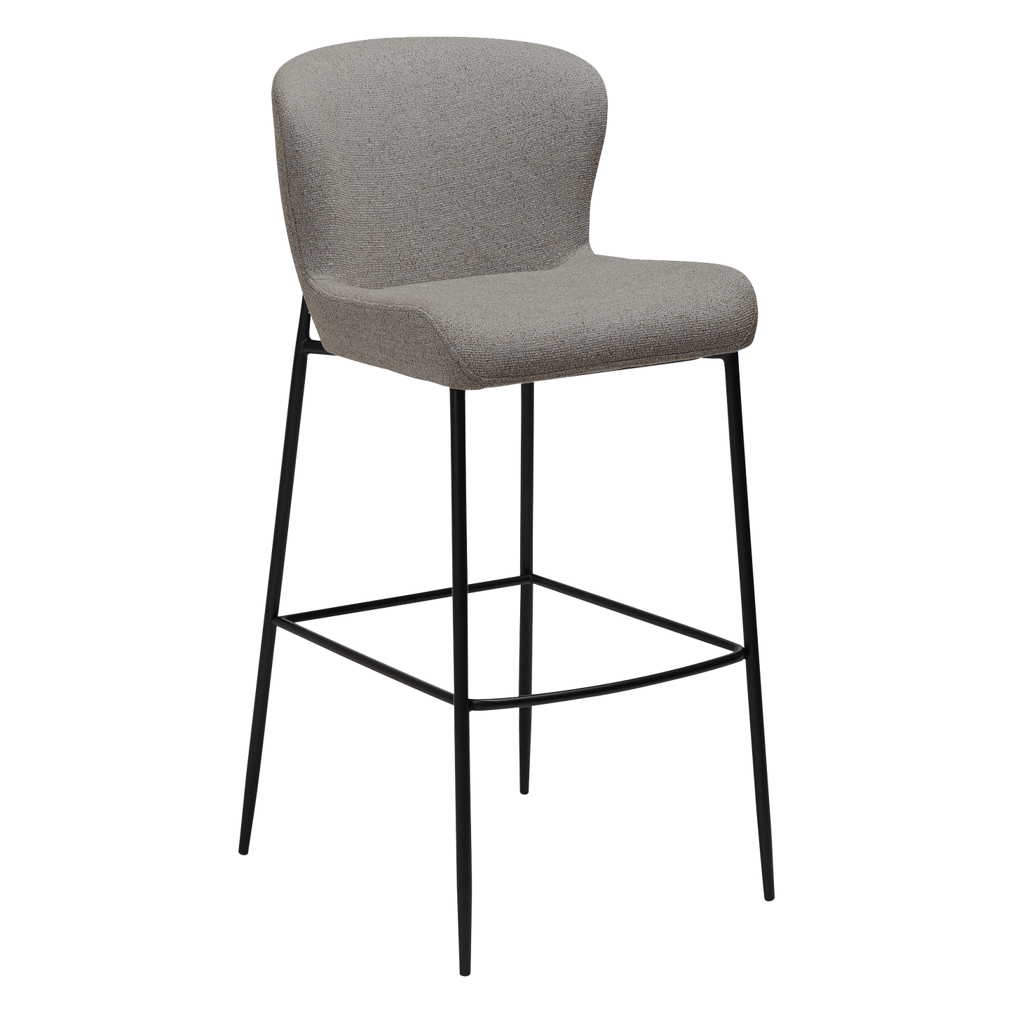 MARI bar stool with upholstered seat and black metal legs from AK Interior Living