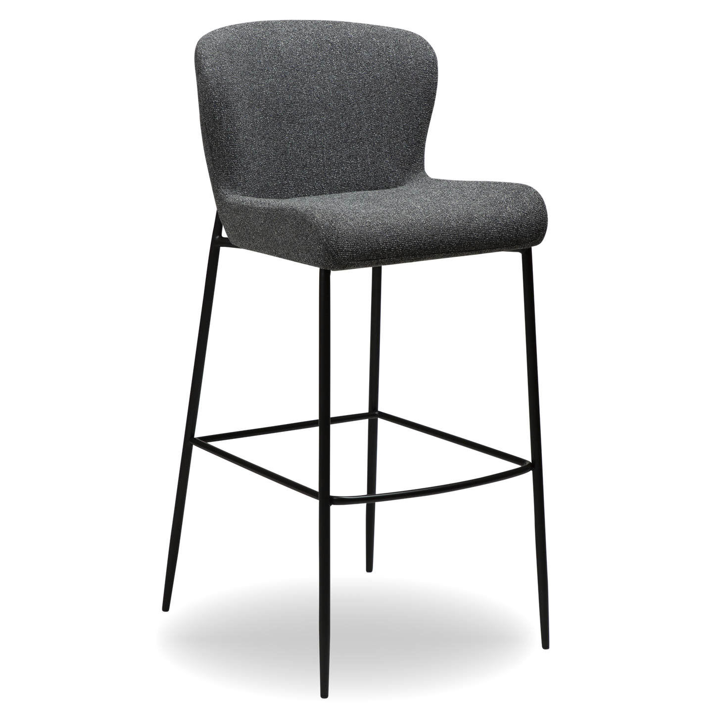 MARI bar stool with upholstered seat and black metal legs from AK Interior Living