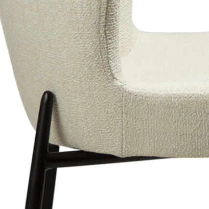 MARI bar stool with upholstered seat and black metal legs from AK Interior Living