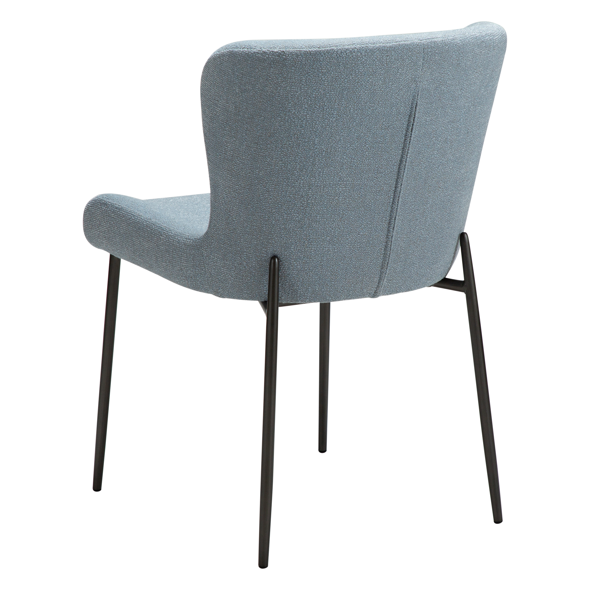 ANYA dining chair in Blue Fog bouclé with curved back and antique pewter legs by AK Interior Living