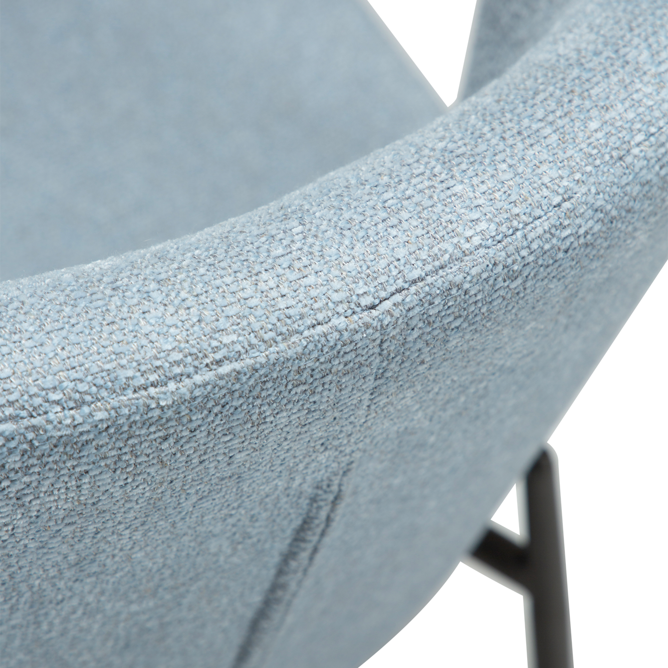 ANYA dining chair in Blue Fog bouclé with curved back and antique pewter legs by AK Interior Living
