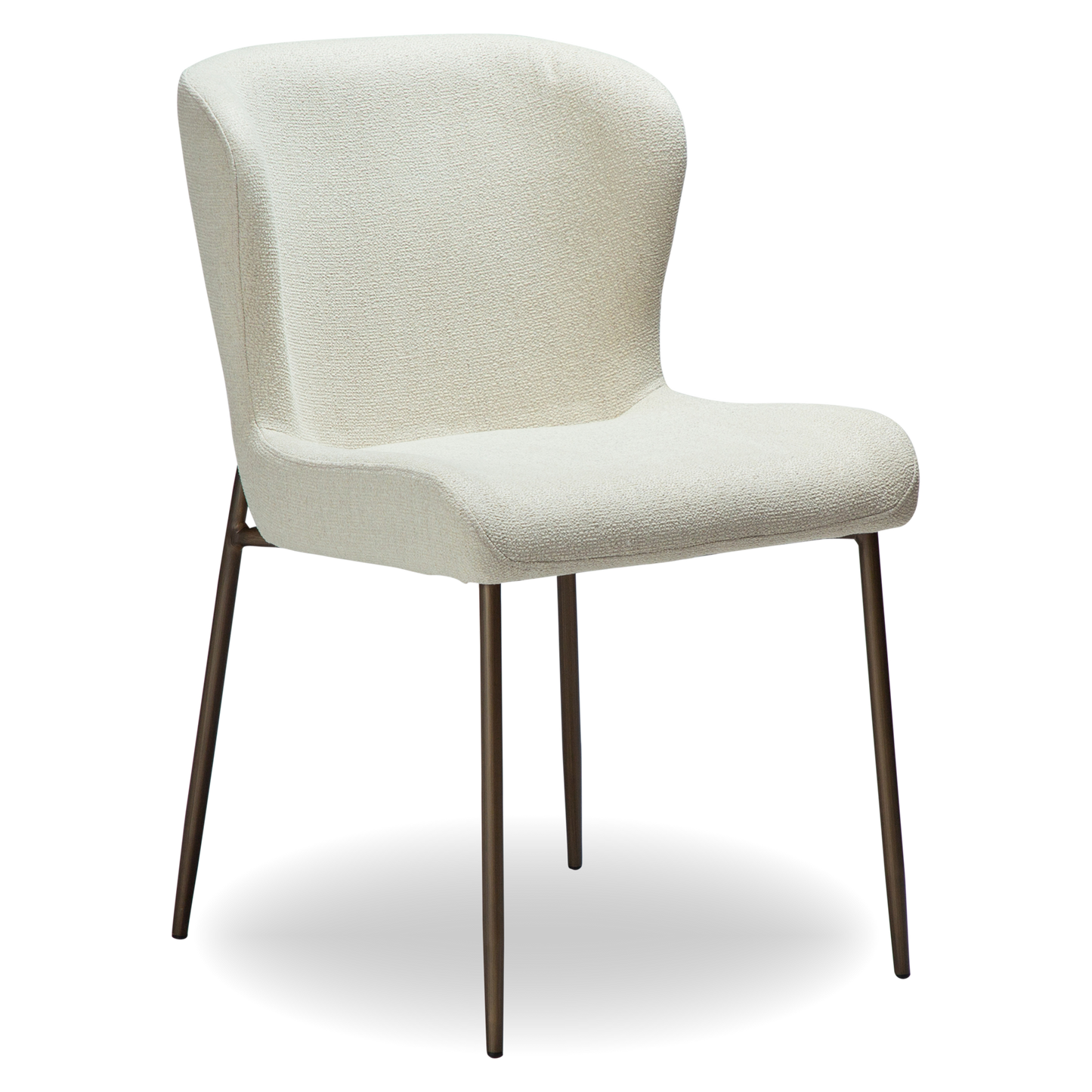 ELSA dining chair in bone white bouclé with curved back and antique brass legs by AK Interior Living