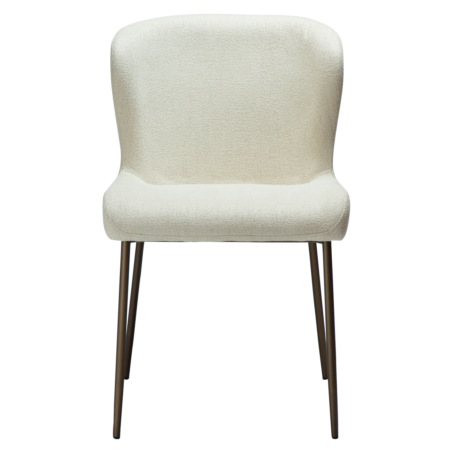 ELSA dining chair in bone white bouclé with curved back and antique brass legs by AK Interior Living
